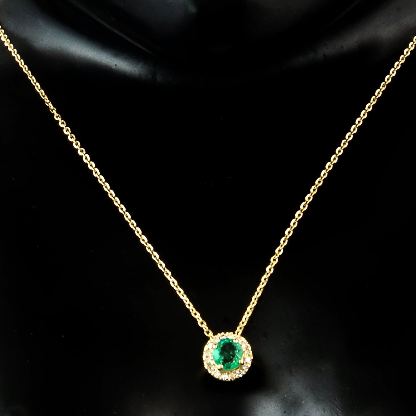 0.22 Ct Round Emerald 14K Gold Halo Pendant