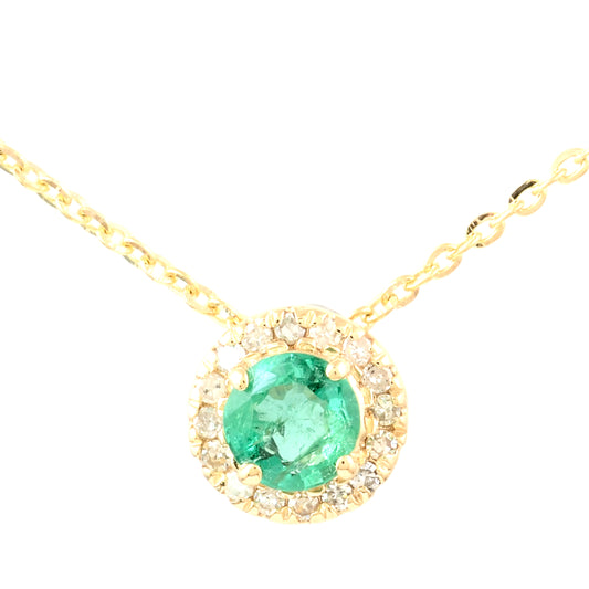 0.22 Ct Round Emerald 14K Gold Halo Pendant