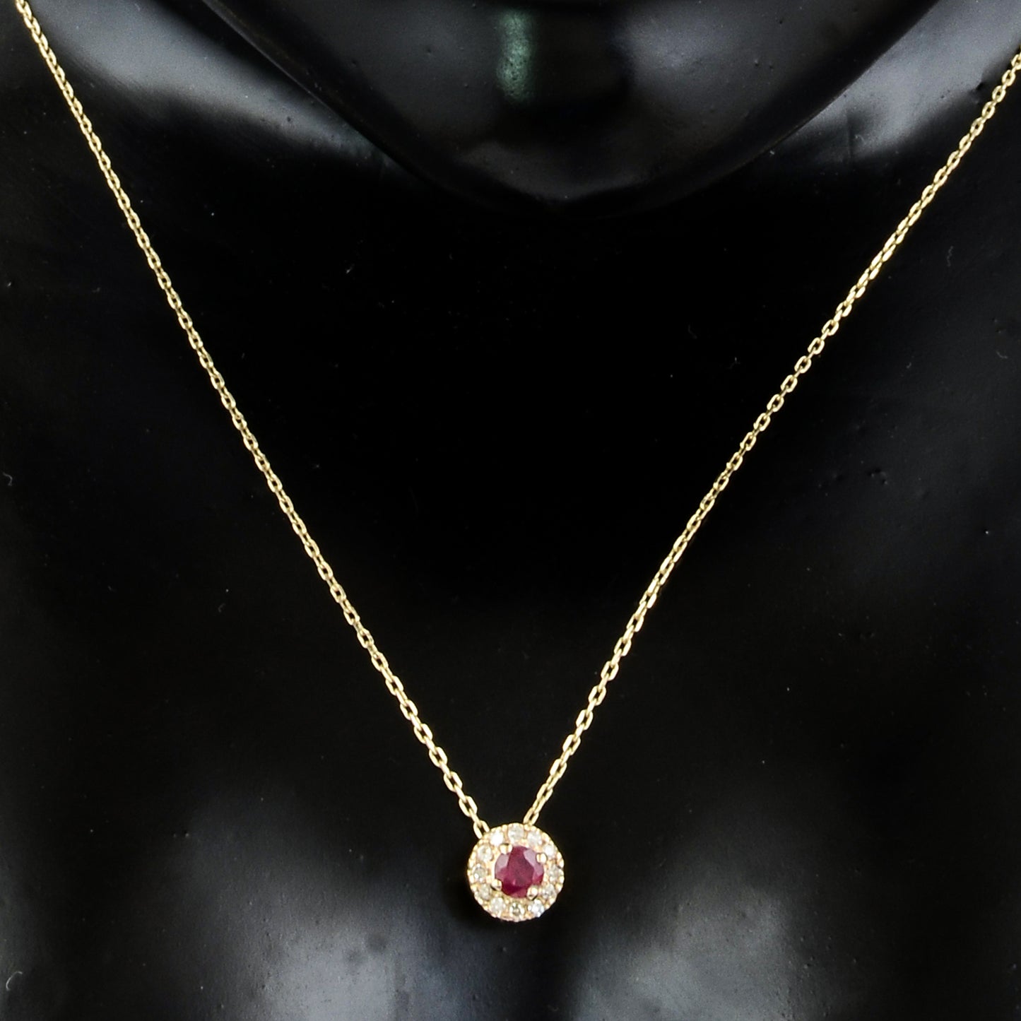 0.19 Carat Round Natural Corundum Ruby 14K Gold Pendant