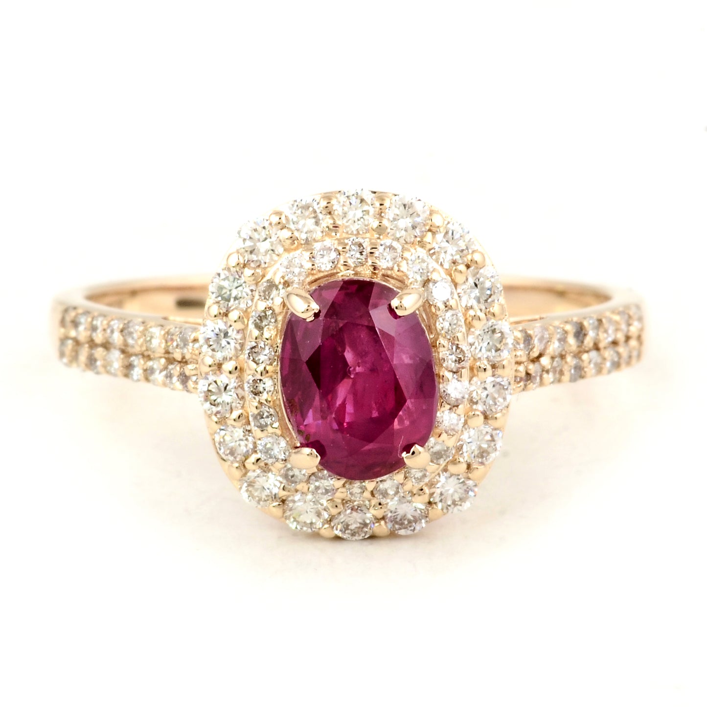 1.27 Carat Natural Ruby & Diamond Halo Ring (IGI Certified) 14K