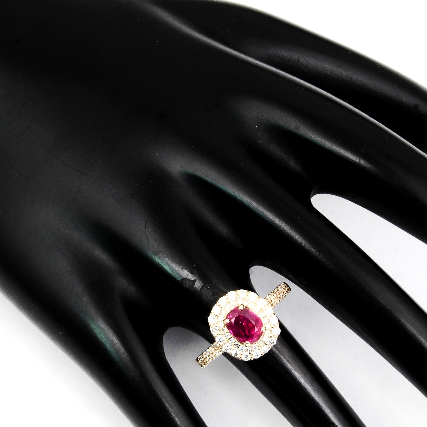 1.27 Carat Natural Ruby & Diamond Halo Ring (IGI Certified) 14K