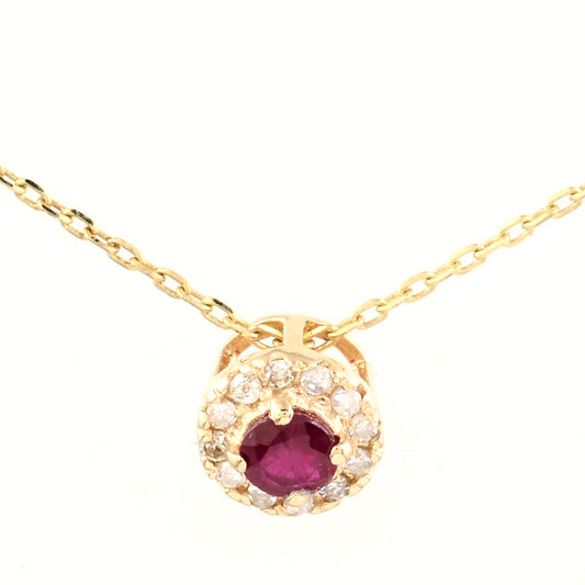 0.19 Carat Round Natural Corundum Ruby 14K Gold Pendant